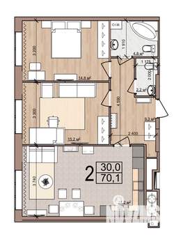 2-к квартира, вторичка, 70м2, 1/25 этаж