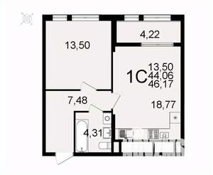 1-к квартира, вторичка, 46м2, 24/26 этаж