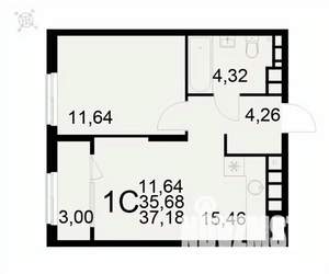 1-к квартира, вторичка, 37м2, 17/22 этаж