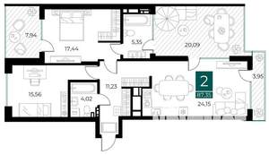 2-к квартира, вторичка, 87м2, 7/13 этаж