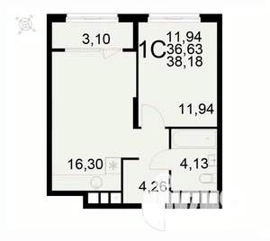 1-к квартира, вторичка, 38м2, 6/22 этаж
