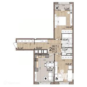 2-к квартира, вторичка, 71м2, 5/26 этаж