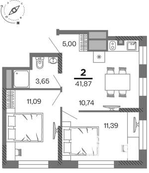 2-к квартира, вторичка, 42м2, 16/25 этаж
