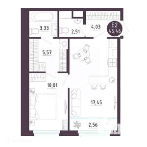 1-к квартира, вторичка, 45м2, 3/19 этаж