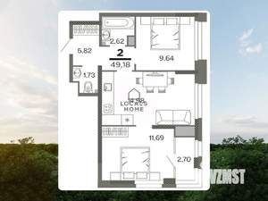 2-к квартира, вторичка, 49м2, 23/26 этаж