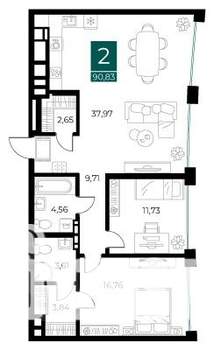 2-к квартира, вторичка, 91м2, 3/13 этаж