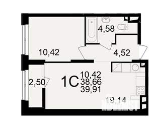 1-к квартира, вторичка, 39м2, 12/25 этаж