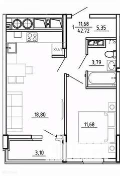 1-к квартира, вторичка, 43м2, 13/26 этаж