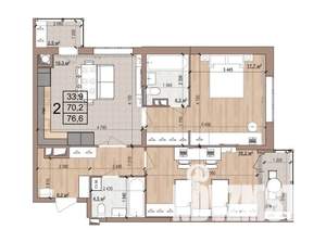 2-к квартира, вторичка, 77м2, 16/17 этаж