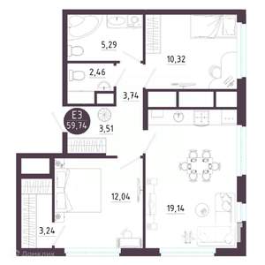 2-к квартира, вторичка, 60м2, 9/19 этаж