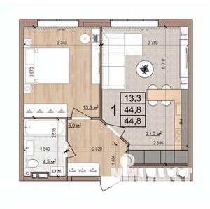 1-к квартира, вторичка, 45м2, 4/17 этаж