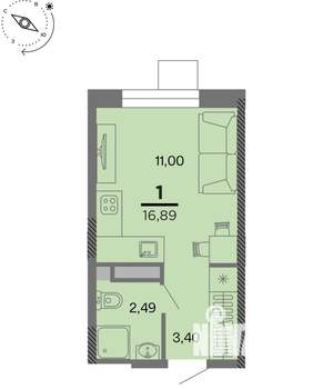 Студия квартира, вторичка, 17м2, 10/22 этаж