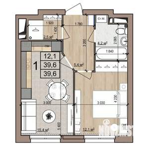 1-к квартира, строящийся дом, 40м2, 20/25 этаж