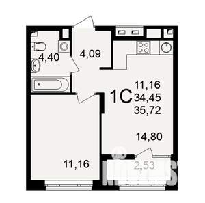 1-к квартира, вторичка, 36м2, 2/26 этаж