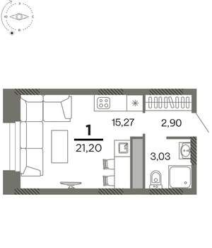 1-к квартира, вторичка, 21м2, 19/26 этаж