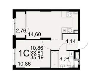 1-к квартира, вторичка, 34м2, 1/22 этаж