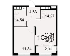 1-к квартира, вторичка, 35м2, 2/21 этаж