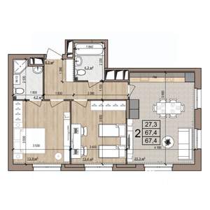 2-к квартира, строящийся дом, 67м2, 3/25 этаж
