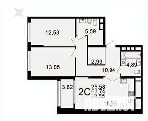 2-к квартира, вторичка, 71м2, 2/26 этаж