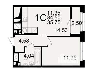 1-к квартира, вторичка, 35м2, 2/25 этаж
