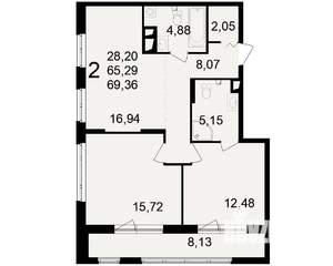 2-к квартира, вторичка, 65м2, 8/23 этаж