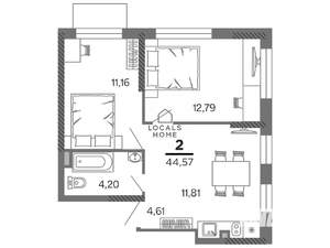 2-к квартира, вторичка, 45м2, 11/25 этаж