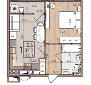 1-к квартира, вторичка, 41м2, 6/8 этаж