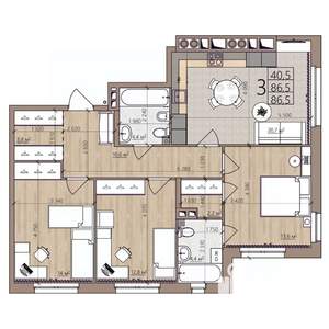 3-к квартира, строящийся дом, 87м2, 2/8 этаж