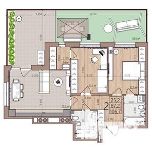 2-к квартира, вторичка, 107м2, 1/9 этаж