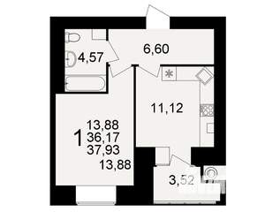 1-к квартира, вторичка, 36м2, 3/15 этаж