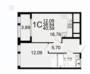 1-к квартира, вторичка, 41м2, 12/26 этаж