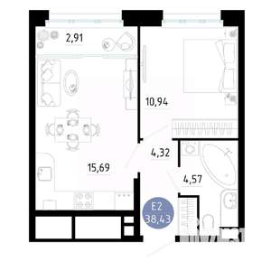 1-к квартира, вторичка, 38м2, 9/25 этаж