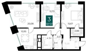 3-к квартира, вторичка, 82м2, 6/14 этаж