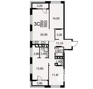 3-к квартира, вторичка, 93м2, 18/26 этаж