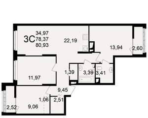 3-к квартира, вторичка, 78м2, 12/25 этаж