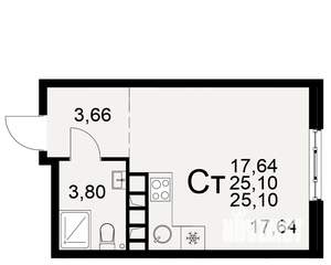 1-к квартира, вторичка, 25м2, 8/22 этаж