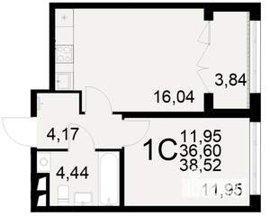 1-к квартира, вторичка, 37м2, 13/25 этаж