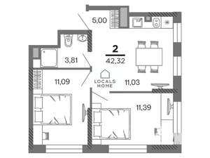2-к квартира, вторичка, 42м2, 12/25 этаж