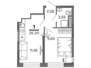 1-к квартира, вторичка, 26м2, 23/25 этаж