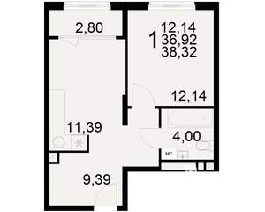 1-к квартира, вторичка, 37м2, 2/21 этаж
