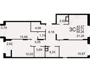 3-к квартира, вторичка, 93м2, 3/25 этаж