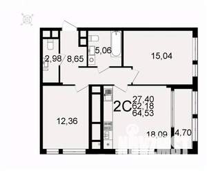 2-к квартира, вторичка, 65м2, 1/26 этаж