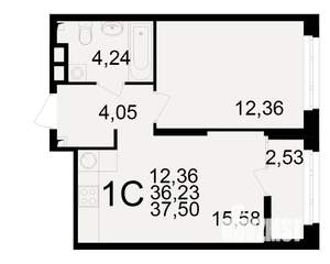 1-к квартира, вторичка, 36м2, 17/25 этаж