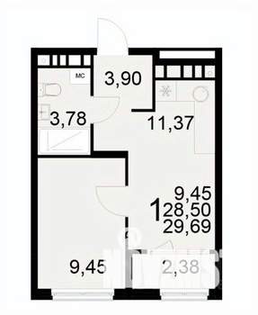 1-к квартира, вторичка, 30м2, 17/22 этаж