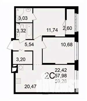 2-к квартира, вторичка, 59м2, 1/11 этаж