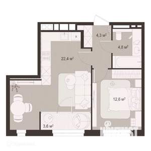 1-к квартира, вторичка, 48м2, 7/9 этаж