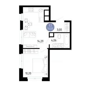 1-к квартира, вторичка, 32м2, 4/14 этаж