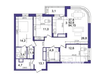 3-к квартира, вторичка, 96м2, 2/27 этаж