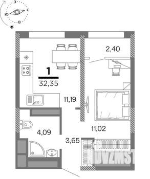 1-к квартира, вторичка, 32м2, 14/25 этаж