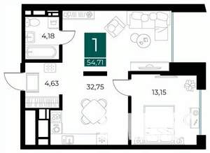 1-к квартира, вторичка, 55м2, 2/13 этаж